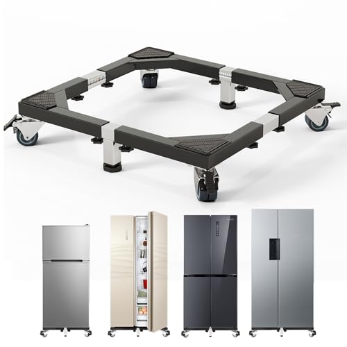 ANBase Heavy Duty All Steel Fridge Stand Mobile Base with Wheels Adjustable Washing Machine Stand Multi-Functional Base Furniture Dolly for Refrigerator Washer and Dryer (Black/Large)