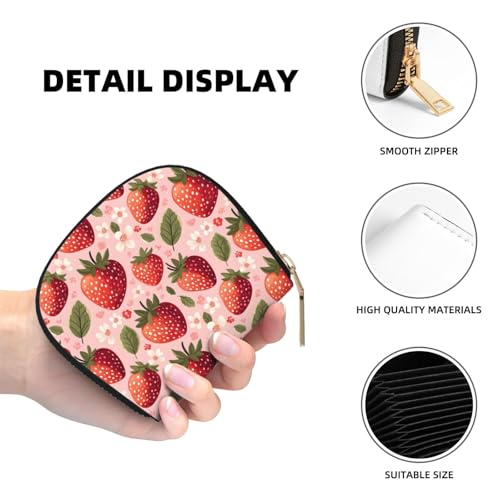Bright Flower Strawberry Print Credit Card Holder for Women, Card Case Wallet, Leather Credit Cards Holder Wallet4