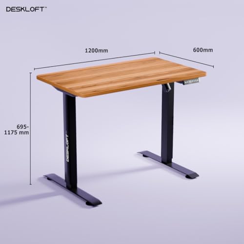 Image of Electric Standing Desk Height Adjustable Workstation| Ergonomic Sit Stand with Walnut Wood Grain Top, Motorized Adjustable Computer Desk for Home Office (Black Frame & Brown Top, 1200x600 mm)