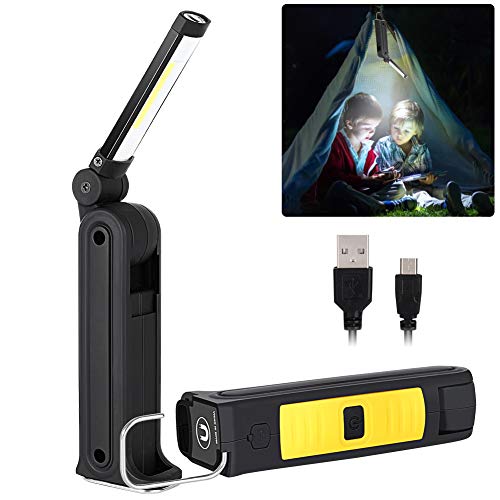 Haofy LED Work Light Rechargeable COB Inspection Light with 4 Modes Super Bright Worklight, Power Bank 90° Rotate Handheld Flashlight Work Lamp with Hook Magnet (Black)