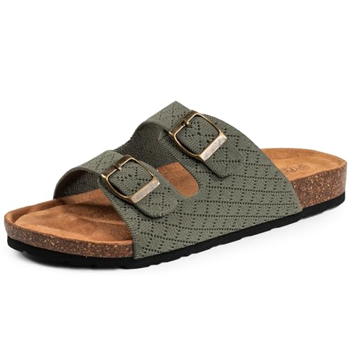 Image of Women's Comfy Arch Support Cork Footbed Adjustable Knitting Straps Indoor and Outdoor Slides Sandals