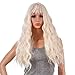 SWACC 26-Inch Women Long Wave Curly Synthetic Hair Full Wig with Wig Cap (Platinum Blonde)