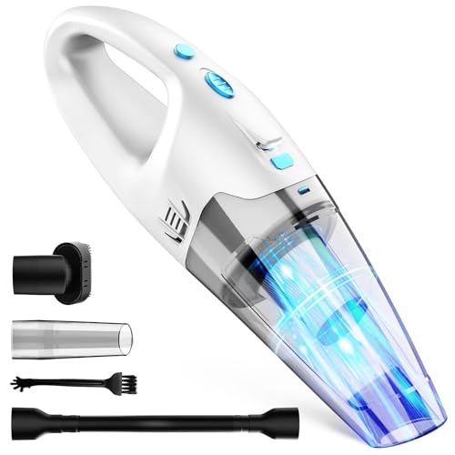 FUOAYOC Handheld Vacuum Cordless,6KPA Powerful Suction Hand Held Vacuum with LED Light/Multi Accessories