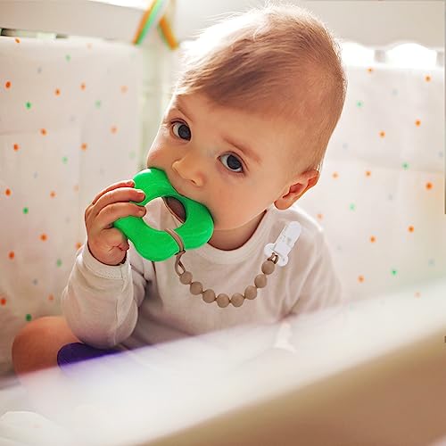 4-Pack Silicone Pacifier Clips with One-Piece Beads for Baby Boys and Girls - Flexible and Rust-Free Holders for Teething Relief and Baby Essentials, Safe for Newborns (Brown)