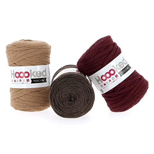 Hoooked RibbonXL - Juego de 3 rollos de 120 metros de hilo textil gigante de ropa reciclado (Tango Cover