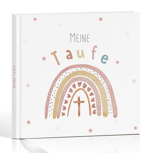 Legezon Taufbuch Mädchen Gästebuch Taufe mit 72 leeren Seiten Premium Papier für Glückwünsche Fotos und Erinnerungen Taufgeschenk für Mädchen Patenkind Geschenk Taufalbum mit Regenbogen Design