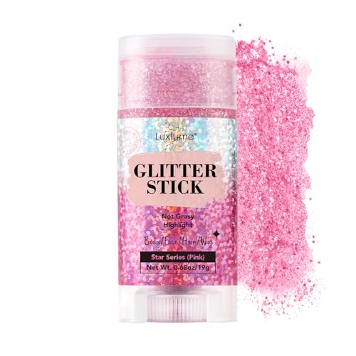 Luxfume Hair Glitter Pink Glitter Stick for Hair and Body Hair & Body Sparkle On-The-Go | Singer Concert Music Rave Festival-Ready Shimmer