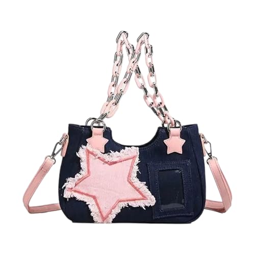 Sac denim compact avec chaîne métallique pour rangement portefeuille