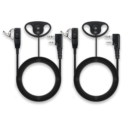 Walkie Talkies Earpiece with Mic PTT 2 Pin D Shape Headset Ear Piece Compatible with Baofeng UV-5R BF-888S Retevis H-777 RT21 RT22 Arcshell AR-5 Kenwood 2 Way Radio (D Shape 2Pcs)