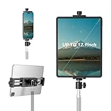 【2 en 1 Amplia compatibilidad y apto para forros】 soporte para iPad tiene la apertura de mandíbula más grande (4,7 a 10,6 pulgadas), que se adapta ampliamente a todos los teléfonos móviles y tabletas con pantalla de 4” a 15” con o sin funda. (