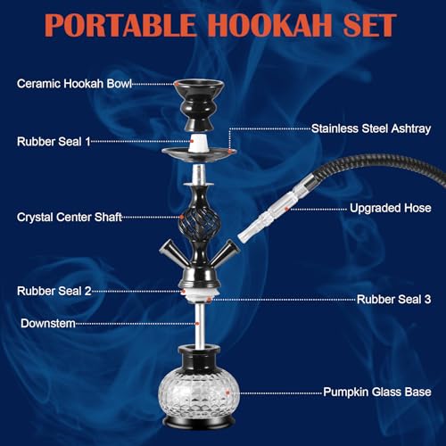 XPNLF Shisha Komplett set mit 2 Schläuchen,12''Shisha Kit mit Keramikschüssel,Premium-Schlauch,Schöne Glasvase,50 Shisha Folie,20 Shisha Tips (schwarz) – Bild 3