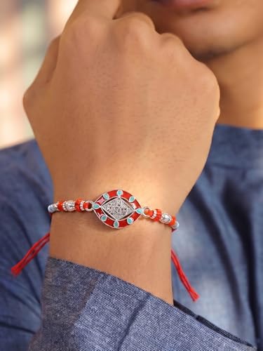 Image of Peora Rakhshabandhan Thread Rakhi for Brother Bhaiya | Crystals & Kundan Studded | Combo, Set of 3 | Rakhi Hamper with Roli Chawal & Greeting Card