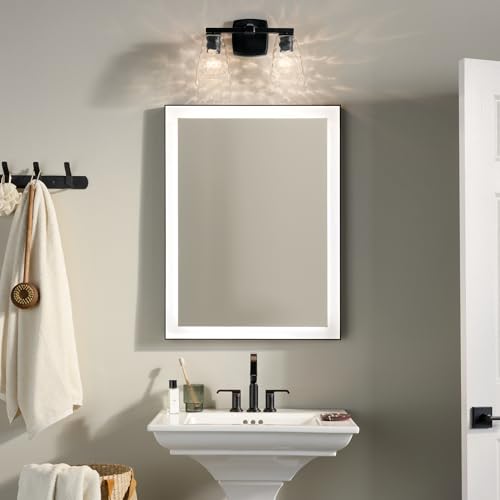 Image of Kichler Marant 2-Light Bathroom Vanity Light Fixture with Clear Water Glass in Black, Modern Wall Mount Light for Powder Room Over Mirror (14.25 x 9.5 in), 55215BKWTR