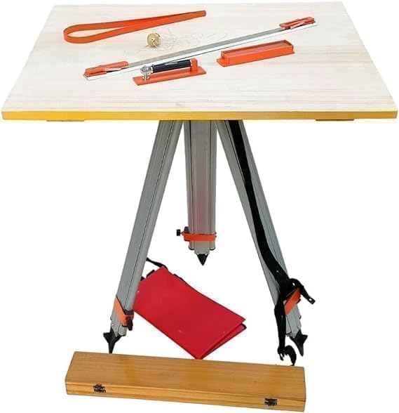 Image of Surveying Plane Table Kit with Aluminum Tripod, Alidade, Plumb Bob, Ruler, Wooden Storage Case