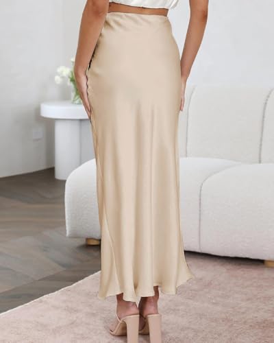 Women's Satin High Waisted Maxi Skirts Hidden Elasticized Waistband A Line Long Skirt3