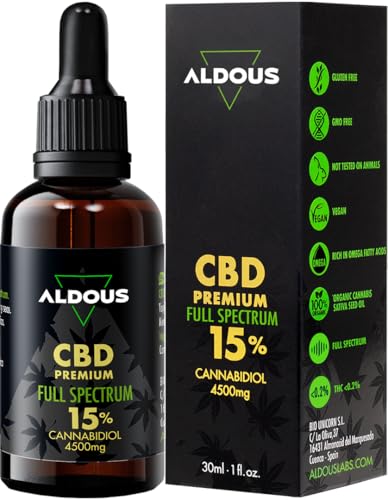 Aceite de Cáñamo Bio enriquecido con 15% CBD | 30ml - 1200 gotas Aceite CBD Premium | Hemp Oil con 4500mg de Cannabidiol | Espectro Completo