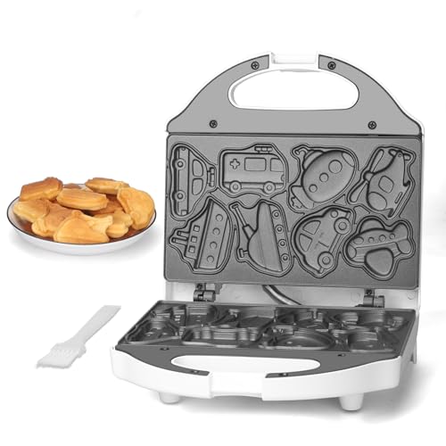 Image of SugarWhisk Car Waffle Maker for Kids, Halloween & Christmas Mini Waffle Maker, 8 Fun Vehicle Shaped Mini Pancake Maker, Non Stick Surface, Excellent Gift, White