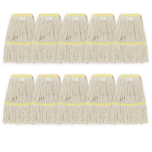 KLHB-YF 16-Ounce Medium Replacement mop Head White mop Heads Suitable for All Hard Floors Cotton Washable Industrial mop Heads for Commercial & Home Cleaning 10 Pack