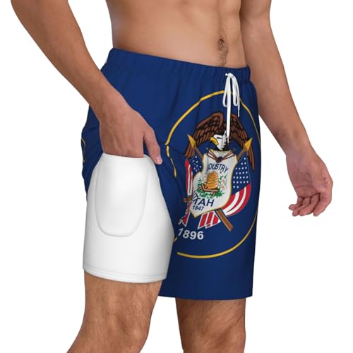 Pantalones cortos de natación para hombre con bandera de Utah y malla interior 3