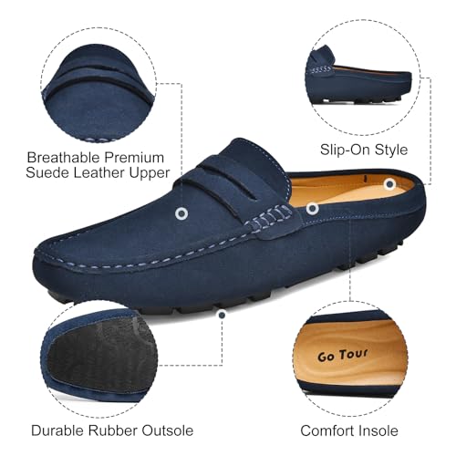 Image of Go Tour Mens Handmade Suede Leather Mules Clog Slippers Breathable Leather Slip on Shoes Casual Loafers