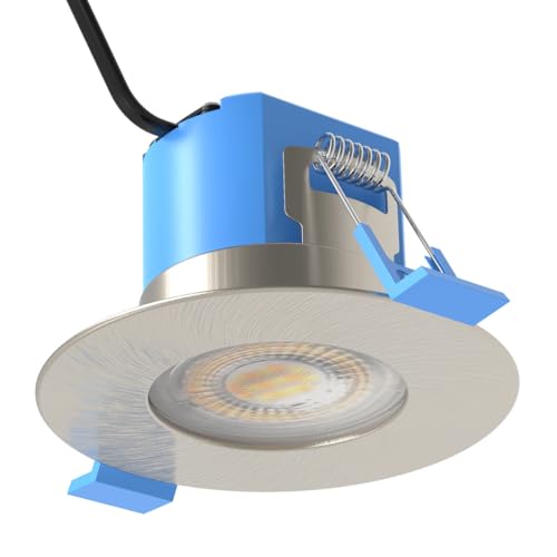Simple Lighting® Fire Rated LED Downlight, Brushed Chrome, 6W 600 Lumens, CCT Adjustable 3 Colour Temperatures, IP65 Waterproof, Dimmable, 86mm Diameter, 55-70mm Cut-Out