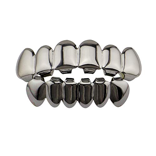 GJF Plated Gold Grillz for Mouth Top Bottom Hip Hop Teeth Grills for Teeth Mouth (Color : Glossy Gun Black)