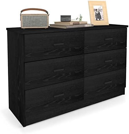 Bigbiglife Wood Dresser for Bedroom, 6 Drawer Double Dresser with Metal Handles, Sturdy and Modern Chest of Drawers (Black)