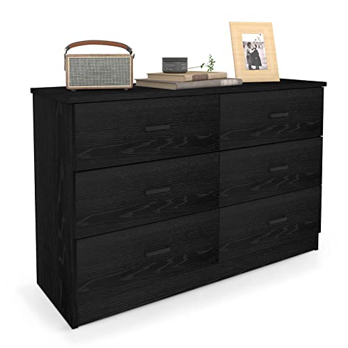 Bigbiglife Wood Dresser For Bedroom, 6 Drawer Double Dresser With Metal Handles, Sturdy And Modern Chest Of Drawers (Black) #TOP1