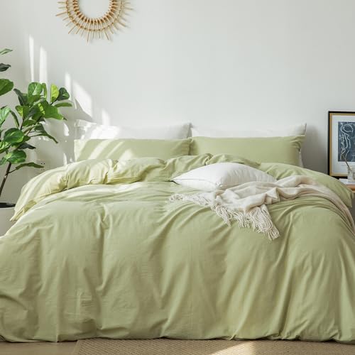 Image of MooMee Duvet Cover Set 100% Washed Cotton Linen Like Twin | Relaxed Linen-like Texture. Soft, Breathable & Long-lasting Comfort. Lightweight. Hidden Zipper with 8 Interior Corner Ties