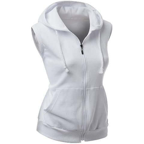 Xpril Womens Cotton Zip Up Hoodie Vest White S Cover
