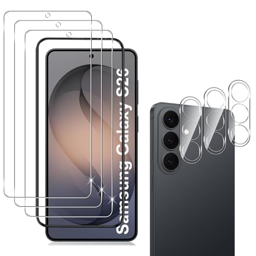 Wayneer Schutzfolie für Samsung Galaxy S26 für Panzerglas mit Rahmen Positionierhilfe 3 Stück Panzer Schutz Glas & 3 Stück Kameraschutz Anti-Kratzen Folie 9H Härte HD Folie