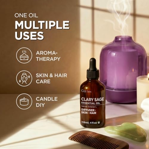 Image of 100% Pure Clary Sage Essential Oil for Skin & Diffuser - 4 Fl Oz | Clary Sage Oil for Hair & Hormone Balance Herbal Aroma for Calm, Aromatherapy Grade Oil - Gya Labs