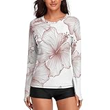 Hibiskus Blumenmuster Damen Sonnenschutz Langarmshirts UV-Schutz Shirt Wandern Athletic Tops, Weiss/opulenter Garten, XX-Large
