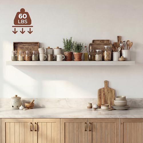 Image of Dreamland 55 Inches Floating Shelves for Wall, 9.3 inch Deep Long Floating Shelves Set of 1, Large Display & Storage Shelf, Wall Shelf for Bathroom Bedroom Living Room Kitchen Office, White