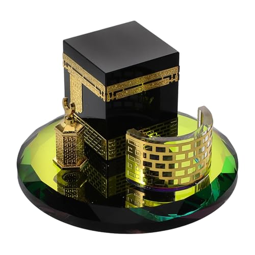STOBAZA Miniature Kaaba en Cristal D'arabie Saoudite, Décoration Artisanale Unique Modèle Forme Ronde avec Jeux de Lumière Enchanteurs pour Maison pour Table