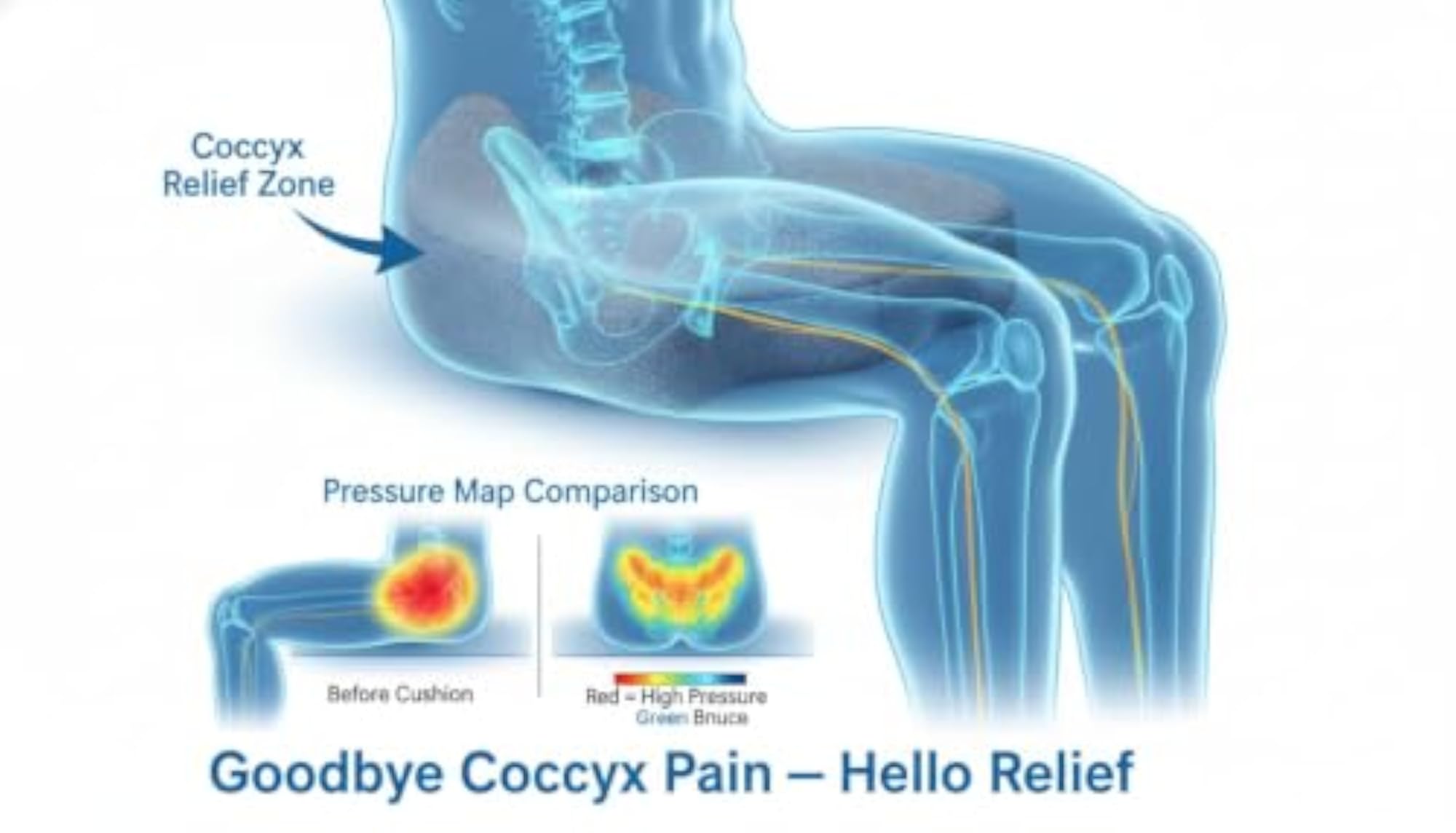 Memory Foam Coccyx N Seat Cushion, Ergonomic Tailbone Support Pillow
