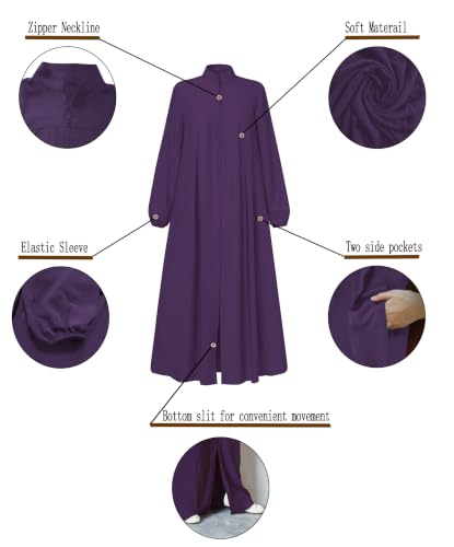 Image of Womens Abaya Muslim Long Sleeve Front Zipper Dress Prayer Islamic Clothes with Pockets
