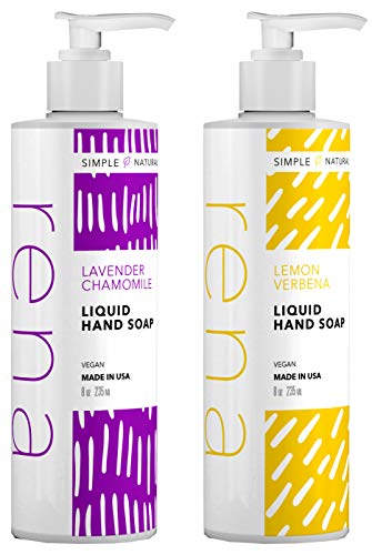 Rena Liquid Hand Soap Variety Pack of 2 – Contains Bacteria-Fighting Essential Oils – 8 Ounce (Lavender Chamomile + Lemon Verbena)