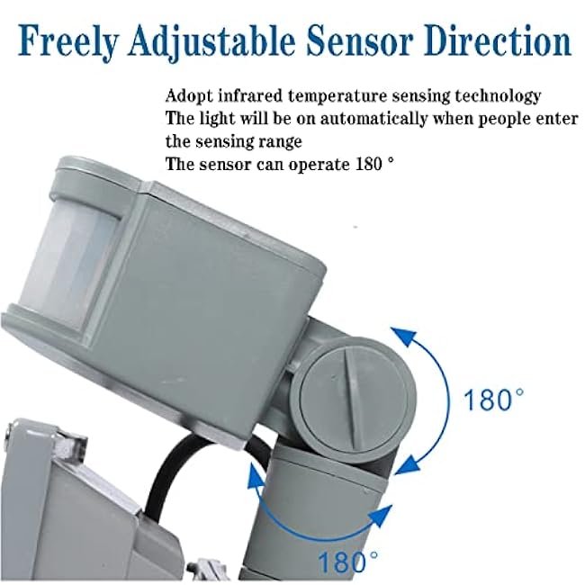 HANNAHONG 10W LED Motion Sensor Flood Light Plug in,PIR Induction Lamp,Dusk to Dawn Outdoor Auto ON/Off Spot,Security,Work,Light,6500K Daylight,IP66 Waterproof,for Garage Yard Patio Porch Lighting