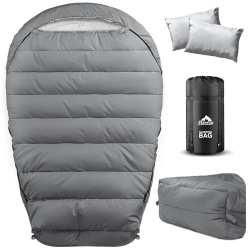 MEREZA Mummy Double Sleeping Bag for Adults with Pillow Cold Weather 0 Degree 2 Person Sleeping Bag for Couples Family Camping