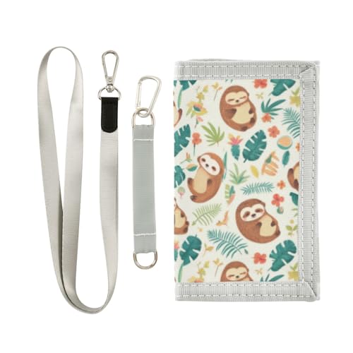 Wusikd Cute Sloth Kids Wallet for Boys Girls Coconuts Flowers Toddler Trifold Wallet Novelty Wallet for Teens Women Men