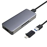 (Upgraded Version) Ezavan XQD SD Card Reader, 4-in-1 USB 3.0/Type-C Super Speed Multi-Card Reader for XQD, SD, TF, with USB 3.0 Port for External Devices (Space Gray-4 in 1 XQD Reader)