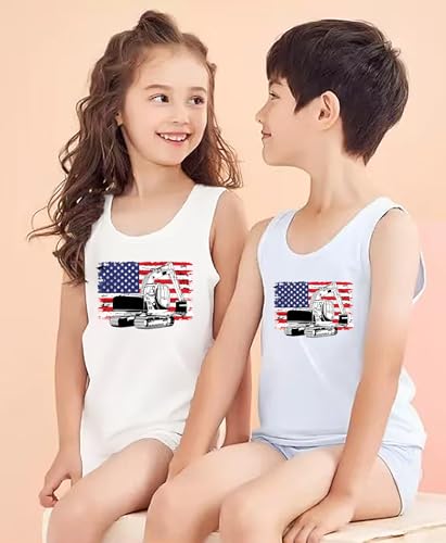 Image of 4th of July Tank Tops Toddler Boys American Flag Shirts Kids Patriotic T-Shirts Sleeveless Top 100% Cotton Tees 1-7T