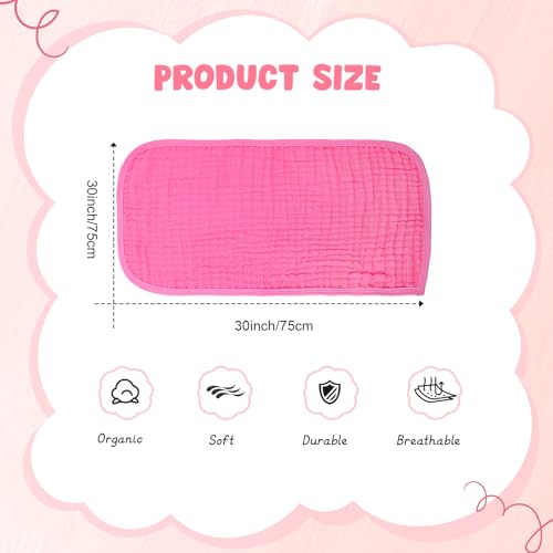 Preboun 8 Count Muslin Burp Cloths 100% Cotton 10 x 20 Inch 4 Layers Anti-shrink Newborn Hand Washcloths for Baby Absorbent and Soft Burp Rags for Boys Girls Infant Essentials Gifts(Light Pink Series)2
