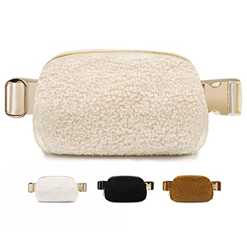 Fleece Belt Bag for Women, Sherpa Fanny Pack Dupes Lemon Bags Crossbody Bag Hip Bum Bag Workout Travelling Everywhere Belt Bags, Fleece Beige, One Size, Sherpa
