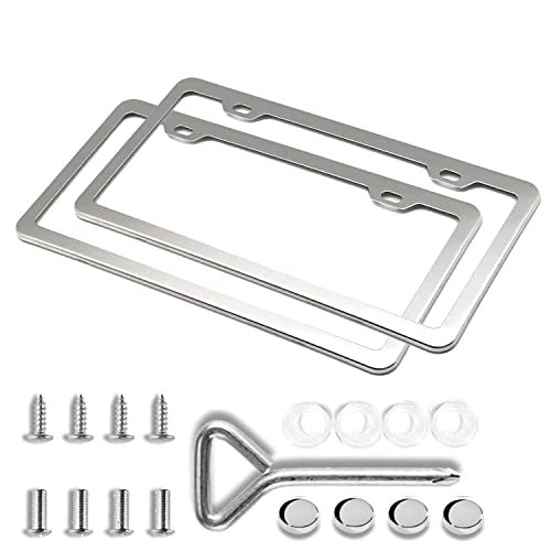 Chrome License Plate Frames, Universal Car License Plate Covers, Rust-Proof, Weather-Proof Silver Stainless Steel License Plate Holder, Pack Of 2 #TOP11