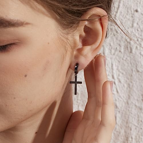 Jiamiaoi Cross Earrings For Men Women Black Cross Earrings Cross Dangle Earrings Cross Hoop Earrings Men Black Earrings Hypoallergenic Hoops Cross Earring Men 925 Sterling Silver Cross Earrings #TOP5