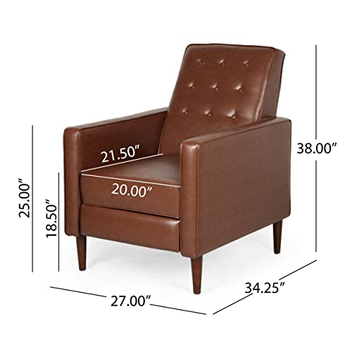 Christopher Knight Home Randolph Mid-Century Modern Button Tufted Recliner, Cognac Brown, Dark Espresso #TOP2