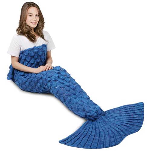 Mermaid Tail Blanket,Mermaid Wearable Blanket for Adults All Seasons,ScaleBlue Sleeping Bag