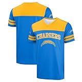FOCO NFL Men's Officially Licensed Primary Logo Team Color Wordmark Game Day V-Neck Football Top - Los Angeles Chargers - Blue - (Large)